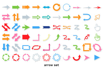 シール風のカラフルなシンプルな矢印アイコンセット