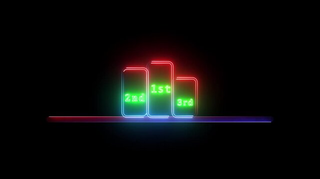 Glowing Winner podium with 1st, 2nd, and 3rd place icon two color saber animation with black background.