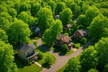 A serene suburban neighborhood nestled in nature's embrace