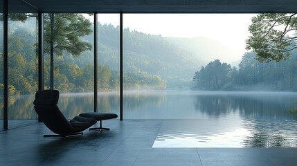 Modern, serene lakefront living space