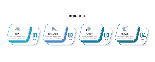 Business infographic template. 4 Step timeline journey. Process diagram, 4 options on white background, Infograph elements, technology, education, modern vector illustration.