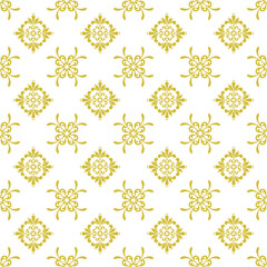 Traditional Thai decorative patterns are seamless, white background, and include repeated gold patterns and floral patterns, used for wallpaper, fabric design, and other decorations.