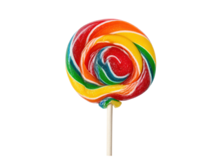 Swirling rainbow spiral lollipop on stick against black candy sweet, Isolated, Transparent Png