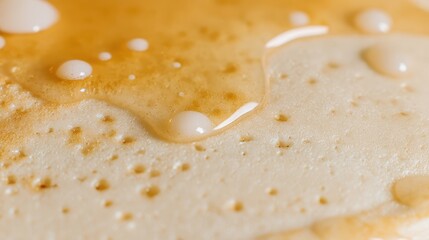 Close-up view of a pancake surface with syrup.