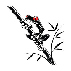 Red Eyed Tree Frog on Bamboo Branch Illustration