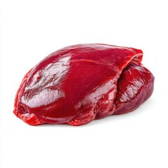 Fototapeta premium Fresh Raw Beef Liver Isolated on White Background, Close-up Studio Shot of Animal Organ Meat, Healthy Food Ingredient for Cooking and Recipes