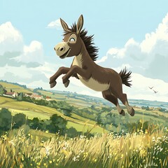Donkey jumping high in open field high resolution picture