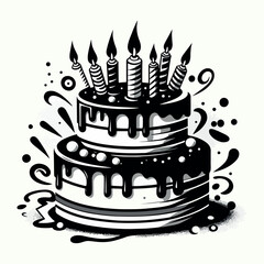 Birthday cake graffiti with black spray paintvector illustration