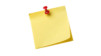 Yellow Sticky Note with Red Pushpin Isolated on Transparent Background