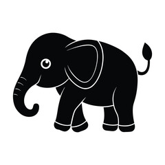 Cute Baby Elephant Illustration Black Silhouette Image
