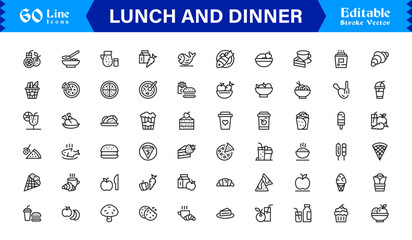 Lunch and Dinner Food Icons – Modern Professional Line Icon Set Featuring Minimal Vector Design for Culinary and Dining Concepts