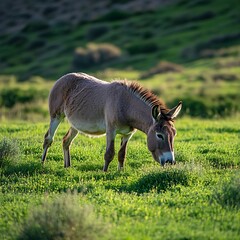 Donkey lowering head to eat grass high resolution picture