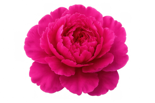 Close-up of a vibrant pink peony blossom isolated on a transparent background, showcasing its delicate petals and rich color