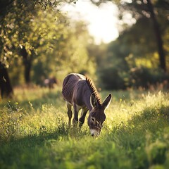 Donkey mouth surrounded by green blades gently high resolution picture
