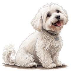 Small Maltese dog with joyful smile and silky white coat