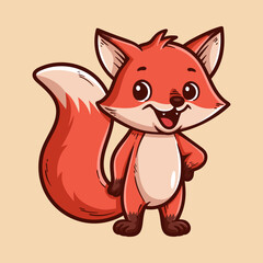 fun standing fox colorful cartoon character isolated drawing line style sketch classic vintage design illustration