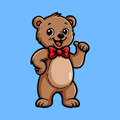 Fototapeta premium fun bear with bow ties colorful cartoon character isolated drawing line style sketch classic vintage design illustration