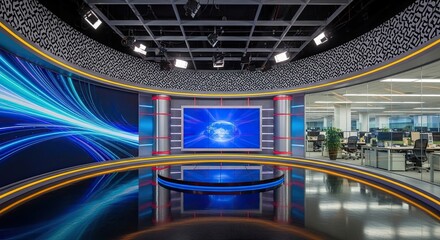 Television studio, virtual studio set. ideal for green screen compositing. 