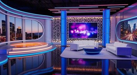 Television studio, virtual studio set. ideal for green screen compositing,