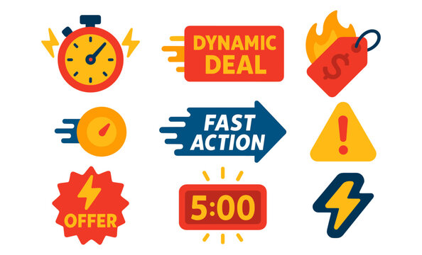 Dynamic deal sale icons with fast action and timely offers for promotions