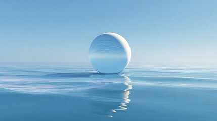 Reflective Sphere on a Calm Blue Ocean Under a Bright Sky Abstract Art