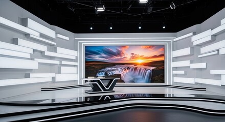 Television studio, virtual studio set. ideal for green screen compositing.