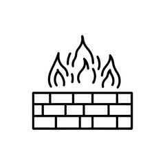Flat vector icon of firewall with brick wall and flame, bold black SVG symbol for cybersecurity, data protection, or IT user interface design on transparent background.