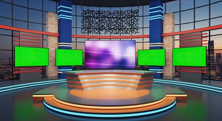 Television studio, virtual studio set. ideal for green screen compositing.