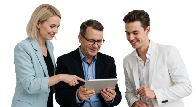 Team of Business People Using Tablets for Work in Bright Office Space