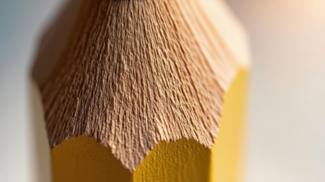 Macro of yellow pencil wood texture in warm light