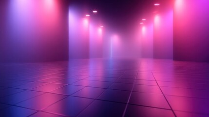 Neon corridor, vibrant colors, futuristic