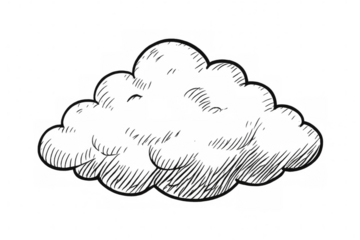 Single fluffy cumulus cloud, sketched design on transparent background, ideal for weather or meteorology concepts