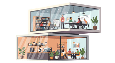 Modern Co-working Space and Cafe Building Illustration