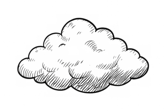 Single fluffy cumulus cloud, sketched design on transparent background, ideal for weather or meteorology concepts