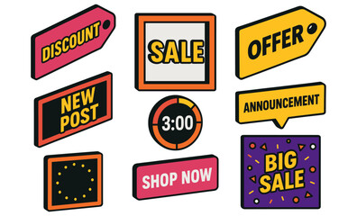 Colorful promotional labels for sales and announcements