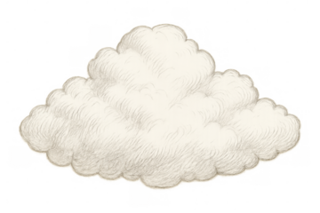 Pencil drawing of a white fluffy cloud floating on a transparent background, perfect for creative projects
