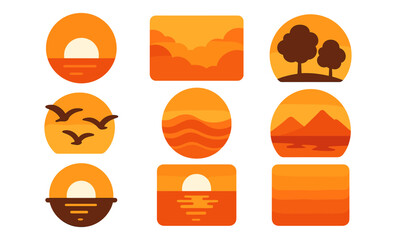 Minimalist sunset and nature icons in orange tones