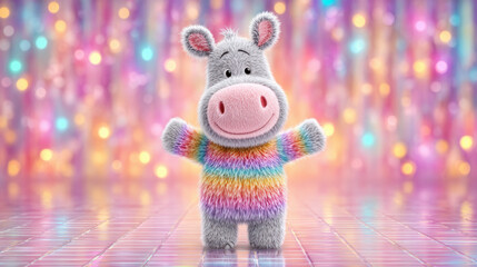 Fototapeta premium A vibrant 3D illustration of a dancing rhino with disco lights, perfect for playful designs.