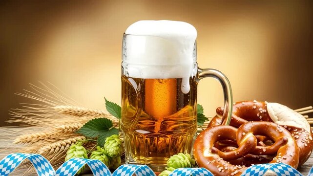 Oktoberfest Beer and Pretzels:  Crisp HD Footage of Traditional Bavarian Feast