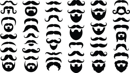 Mustache beard styles vector set illustration collection of facial hair design elements for barbershop logo, editable vector.