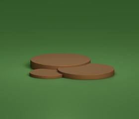 갈색 원형 디스플레이 무대 - Brown Round Pedestal on Green Background for Product Display