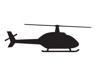 Classic helicopter icon with tail rotor, black silhouette vector on white background