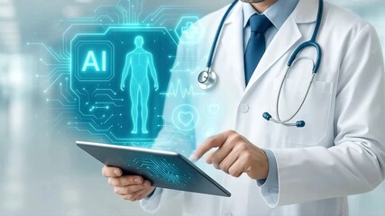 AI-Powered Healthcare: Doctor Using Advanced Technology for Patient Diagnosis and Treatment - Powered by Adobe