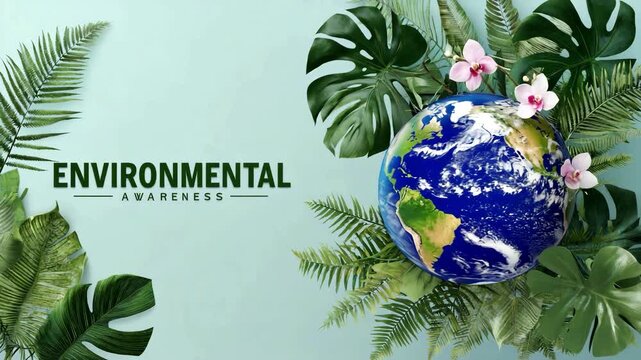 Serene Earth: Tropical Leaves and Global Environmental Awareness