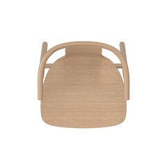 Top view of a scandinavian design dining chair made of natural oak wood, 3d render, isolated.