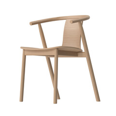 Back perspective view of a modern light oak wood armchair, 3d render, isolated.