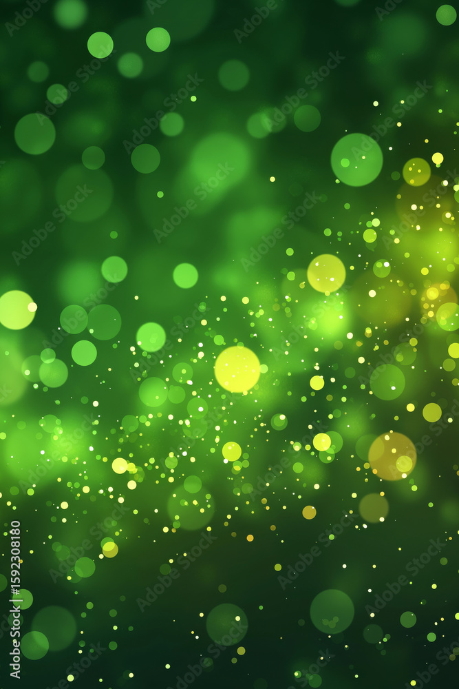 Fototapete green and yellow bokeh lights abstract with sparkling particles effect. holiday background design fo