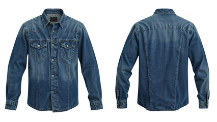Slim-fit denim shirt with western yoke and faded wash isolated on transparent background png