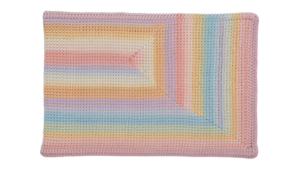 A crocheted baby blanket in pastel hues isolated on transparent background png