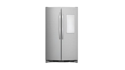 A spacious four-door refrigerator with a touch screen interface isolated on transparent background png